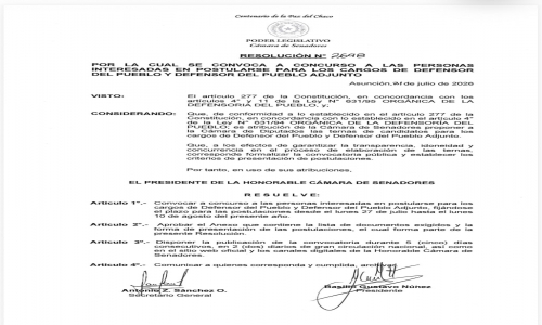 Convocan a concurso público para integrar las ternas del Defensor del Pueblo y Defensor del Pueblo Adjunto