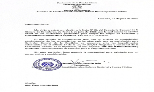 Comisión asesora notificó a un postulante su exclusión del proceso de selección