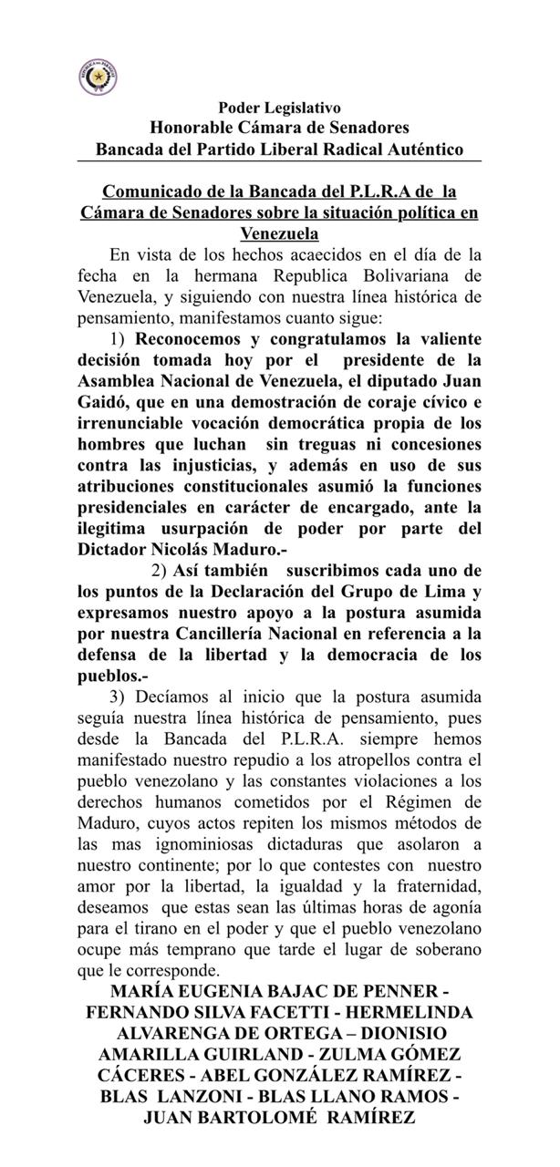 Photo comunicado del PLRA