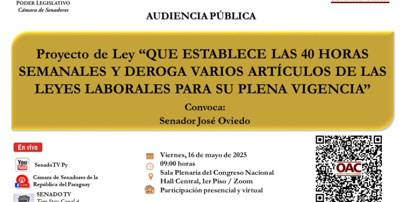 Proyecto de reducción de la jornada laboral será debatido en audiencia pública 